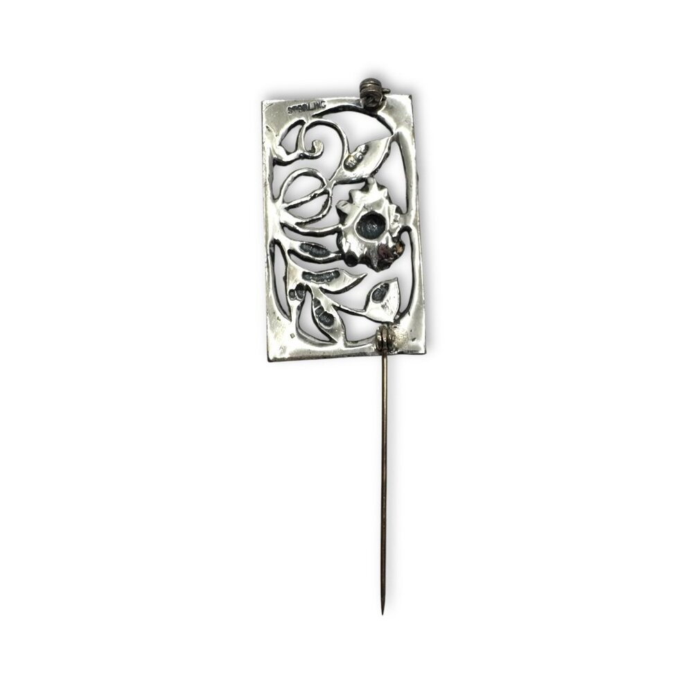 Vintage Sterling Silver Floral Brooch Pin - Picture 3 of 10